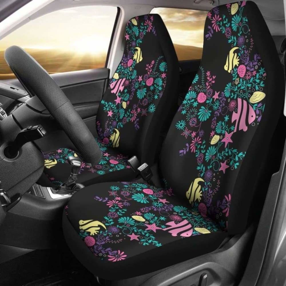 Pastel Ocean Chalky Style Water Themed Car Seat Covers Fish And Sea Shells 174914 - YourCarButBetter