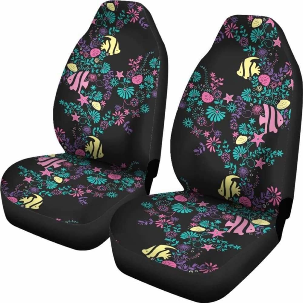 Pastel Ocean Chalky Style Water Themed Car Seat Covers Fish And Sea Shells 174914 - YourCarButBetter