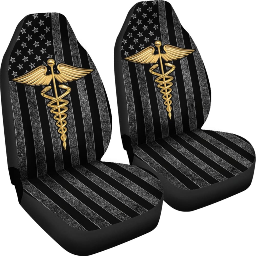 Patriot Nurse Thin Grey Line American Flag Car Seat Covers 211804 - YourCarButBetter