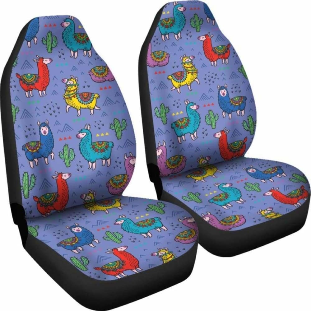Periwinkle Blue With Llamas Car Seat Covers 102802 - YourCarButBetter