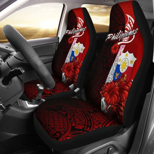 Philippines Polynesian Car Seat Covers - Coat Of Arm With Hibiscus - 232125 - YourCarButBetter