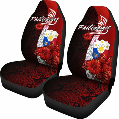Philippines Polynesian Car Seat Covers - Coat Of Arm With Hibiscus - 232125 - YourCarButBetter