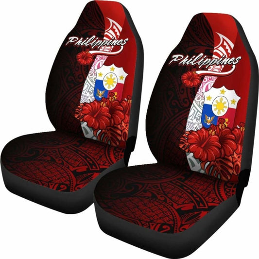 Philippines Polynesian Car Seat Covers - Coat Of Arm With Hibiscus - 232125 - YourCarButBetter