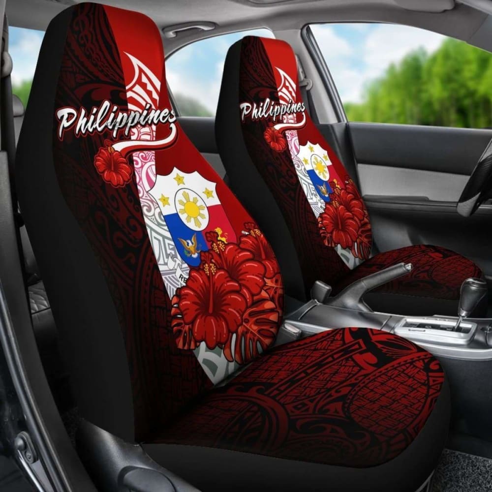Philippines Polynesian Car Seat Covers - Coat Of Arm With Hibiscus - 232125 - YourCarButBetter