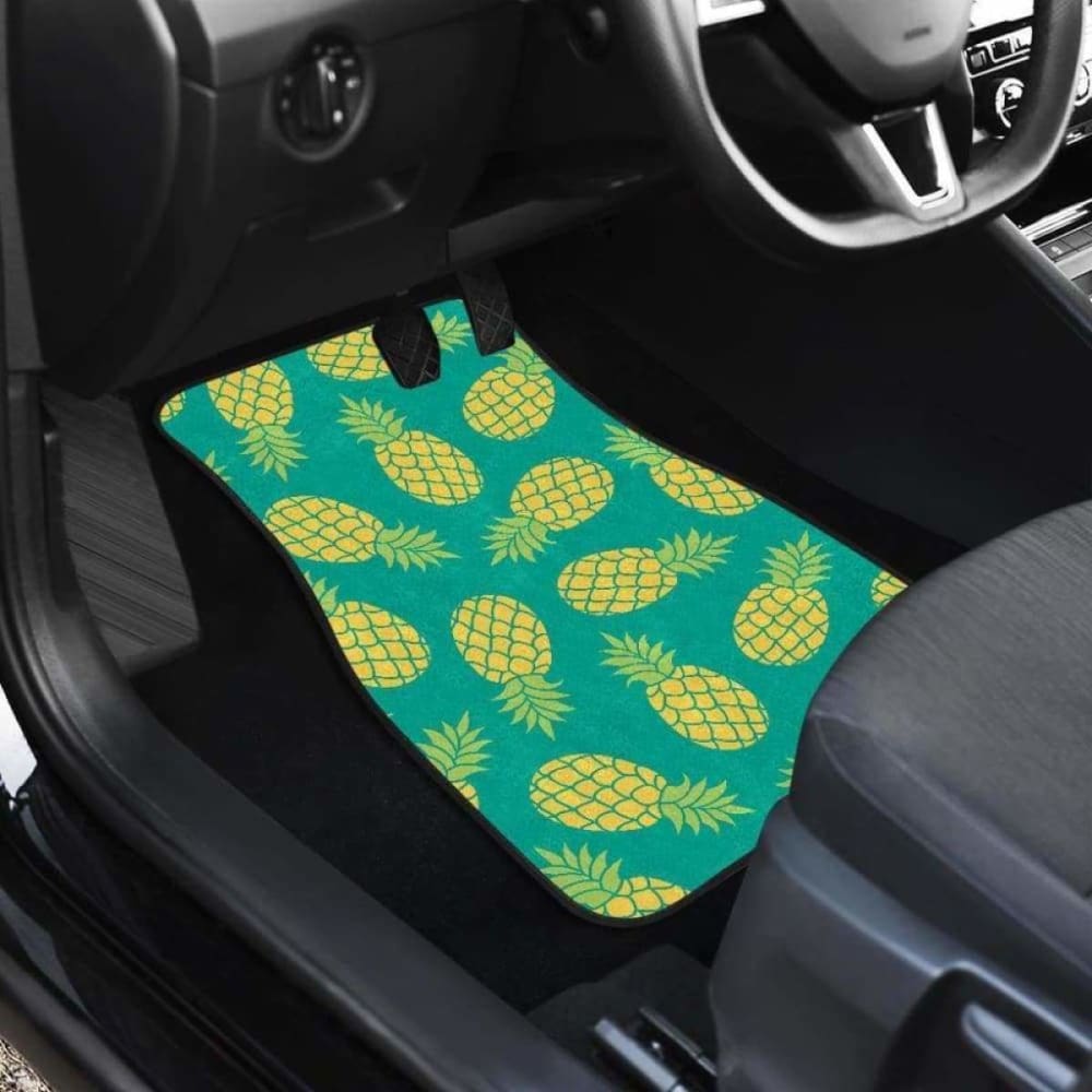 Pineapples Pattern Green Background Front And Back Car Mats 174914 - YourCarButBetter
