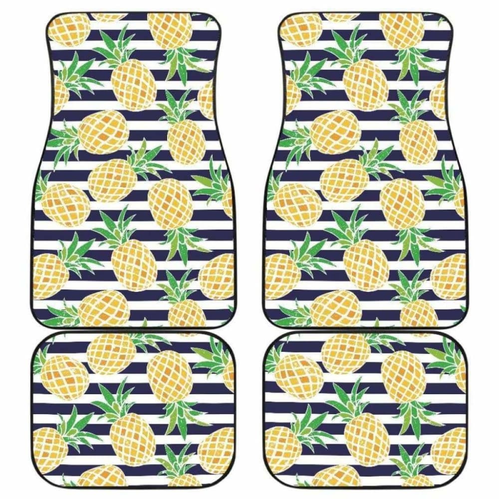Pineapples Pattern Striped Background Front And Back Car Mats 174914 - YourCarButBetter