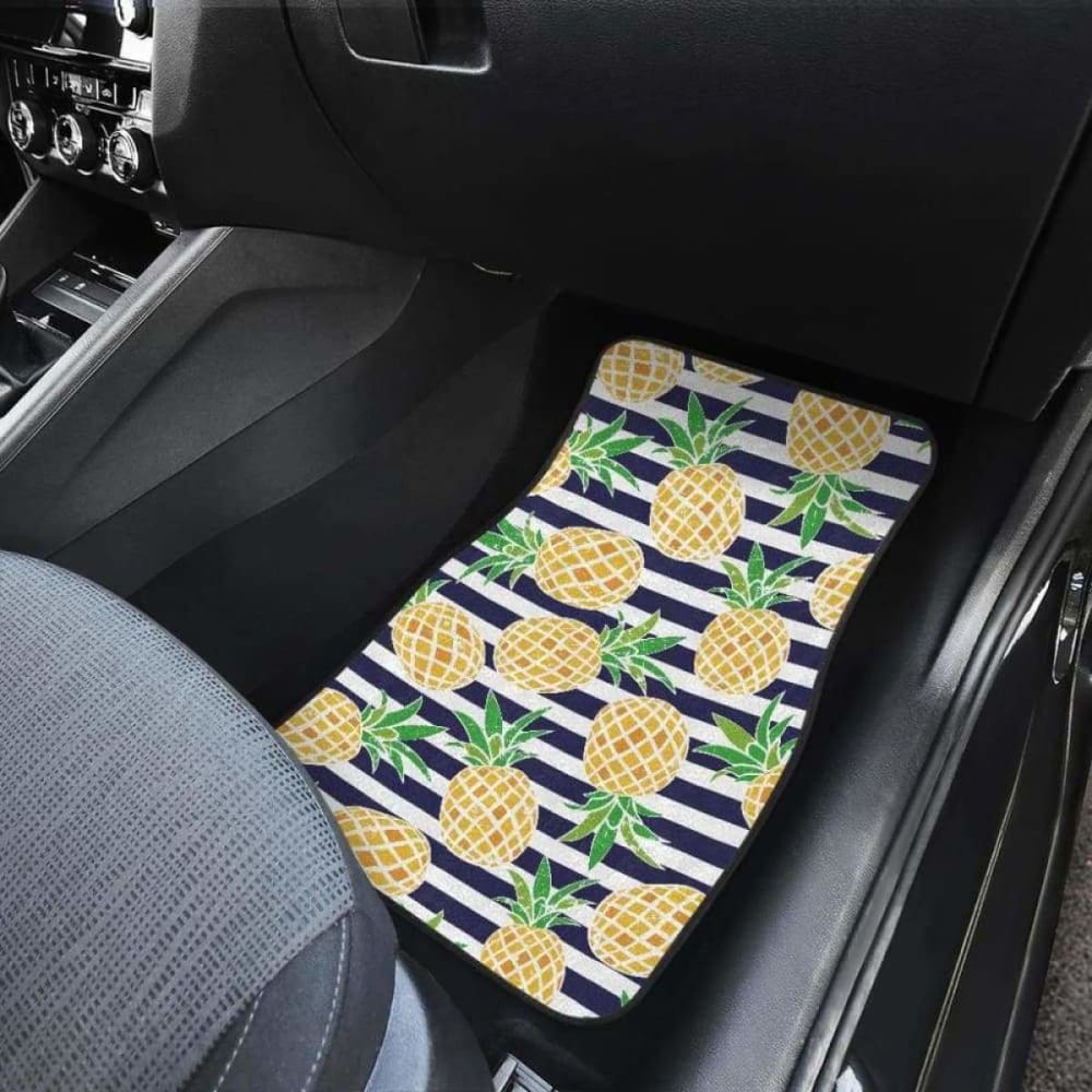 Pineapples Pattern Striped Background Front And Back Car Mats 174914 - YourCarButBetter
