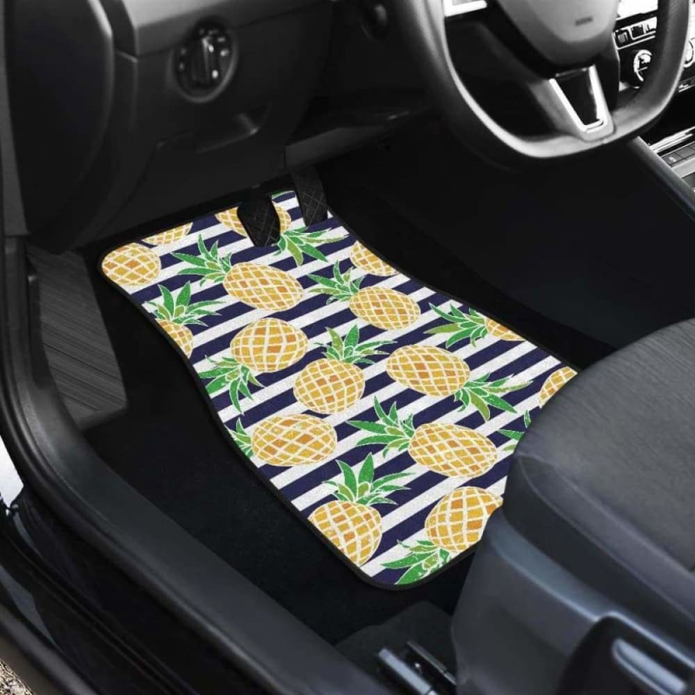 Pineapples Pattern Striped Background Front And Back Car Mats 174914 - YourCarButBetter