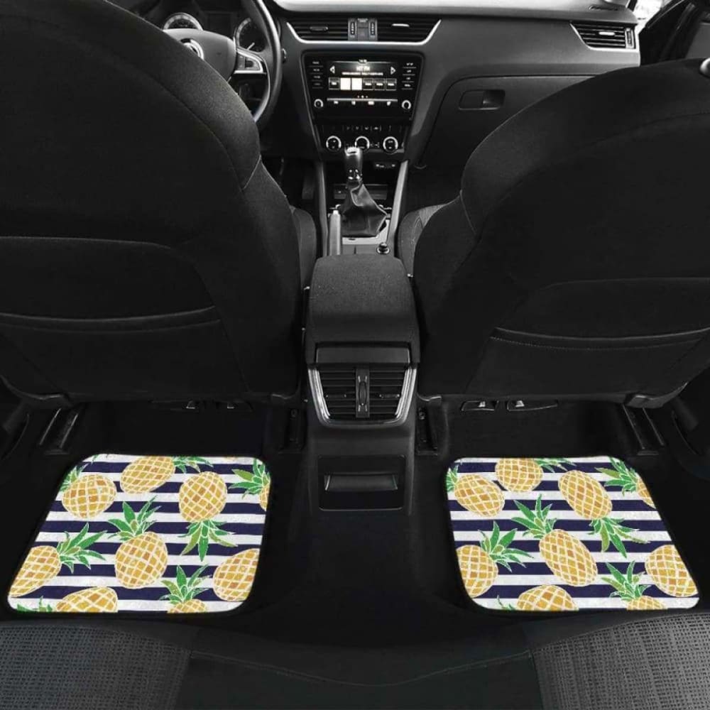 Pineapples Pattern Striped Background Front And Back Car Mats 174914 - YourCarButBetter