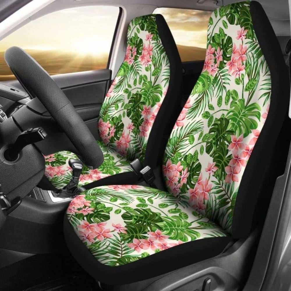 Pink And Green Tropical Car Seat Covers With Flowers 105905 - YourCarButBetter