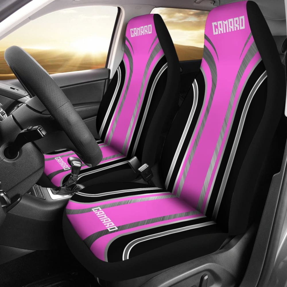 Pink Black Camaro White Letter Car Seat Covers 210603 - YourCarButBetter