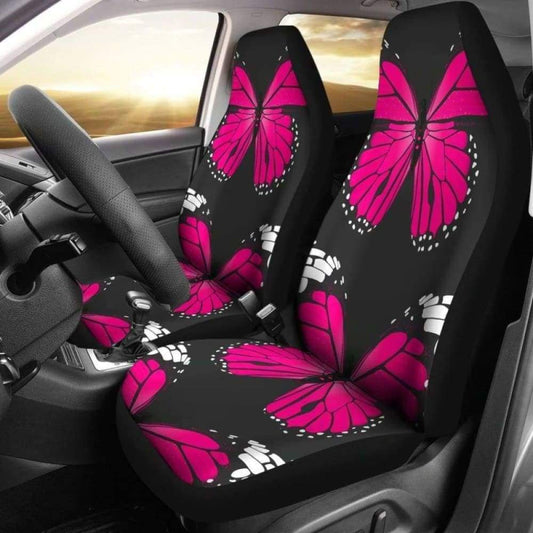 Pink Butterfly on Black Background Car Seat Covers 171204