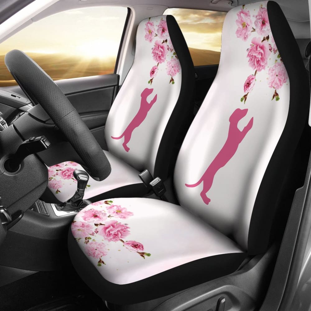 Pink Dachshund And Floral For Flower And Dog Lovers Car Seat Covers 210301 - YourCarButBetter