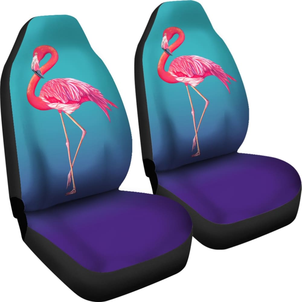 Pink Flamingos On Blue Background Car Seat Covers 210502 - YourCarButBetter
