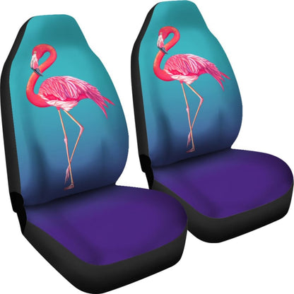 Pink Flamingos On Blue Background Car Seat Covers 210502 - YourCarButBetter