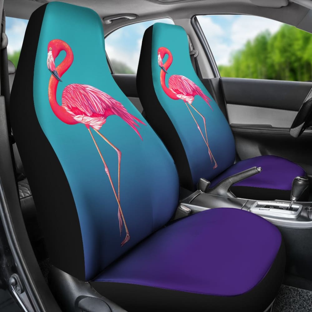 Pink Flamingos On Blue Background Car Seat Covers 210502 - YourCarButBetter