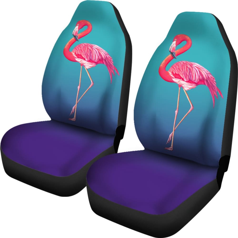 Pink Flamingos On Blue Background Car Seat Covers 210502 - YourCarButBetter