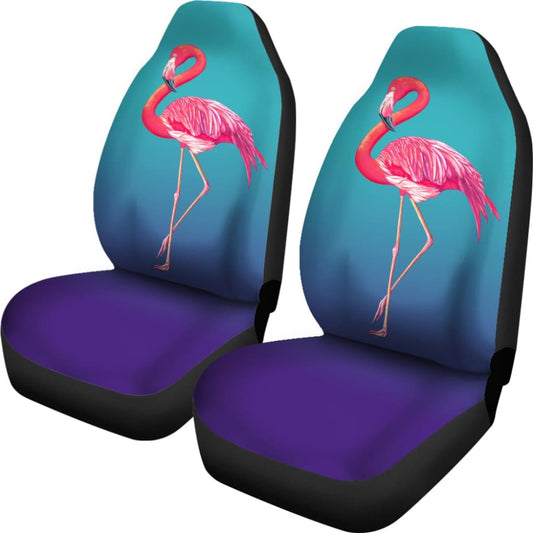 Pink Flamingos On Blue Background Car Seat Covers 210502 - YourCarButBetter