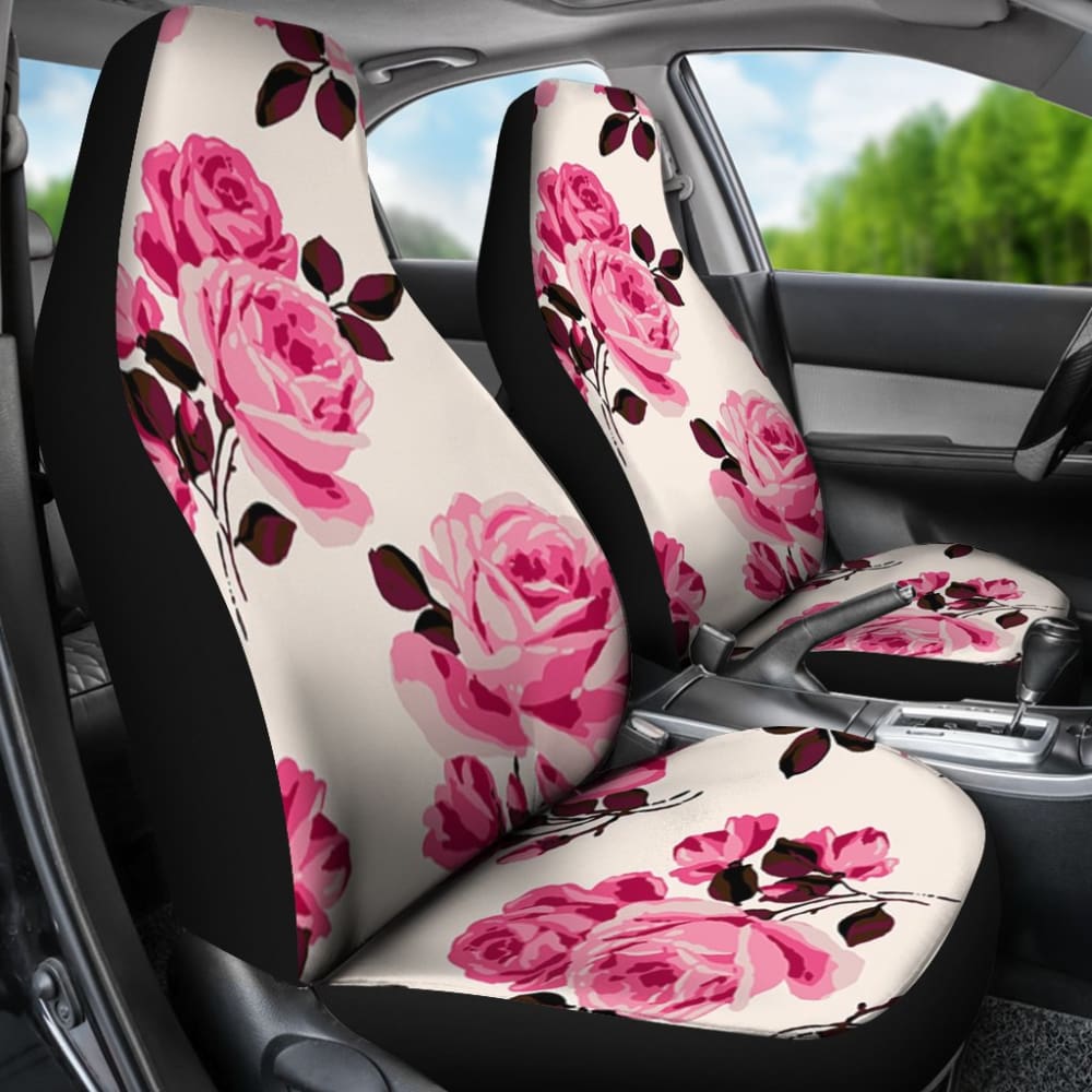 Pink Floral Rose Print Car Seat Covers 212801 - YourCarButBetter
