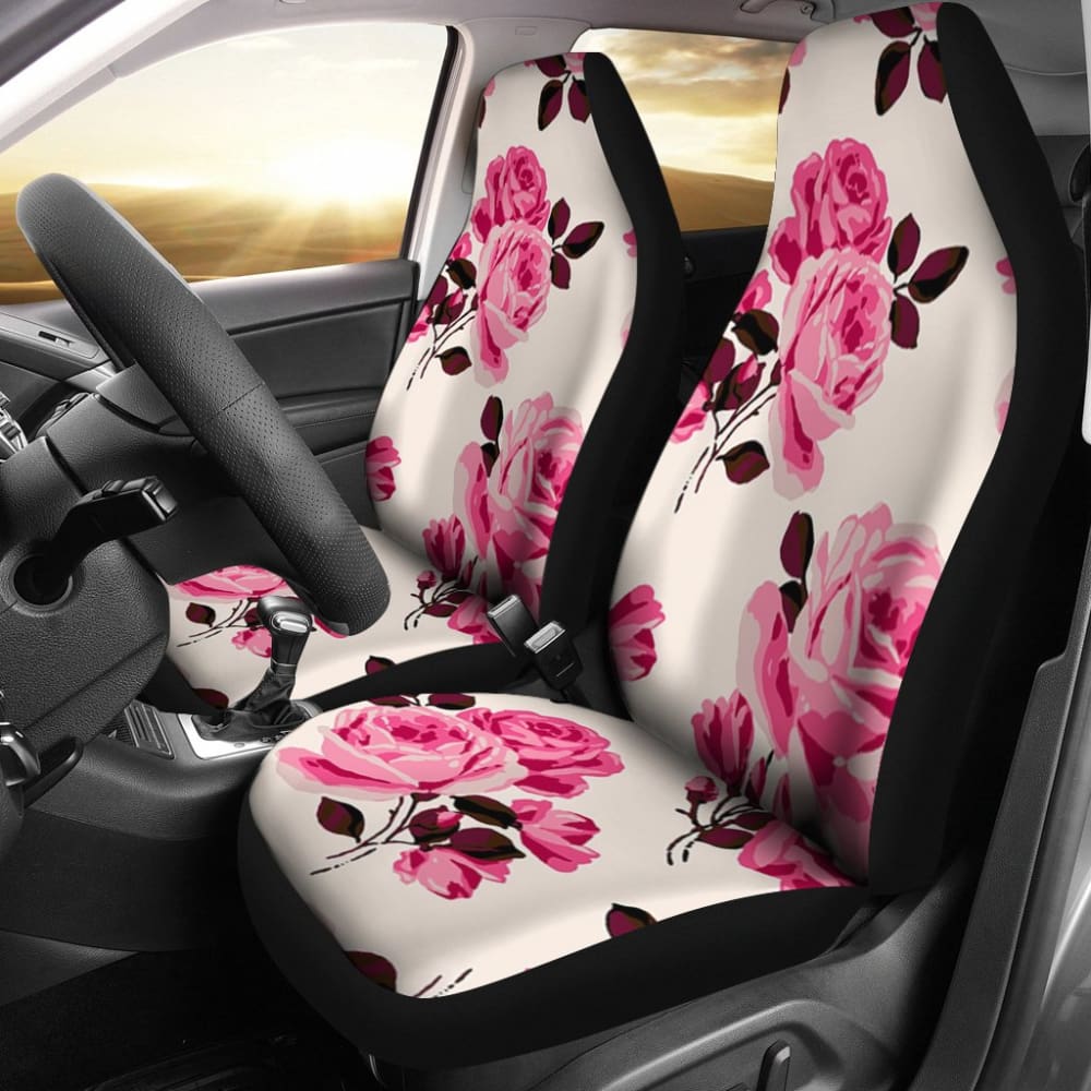 Pink Floral Rose Print Car Seat Covers 212801 - YourCarButBetter