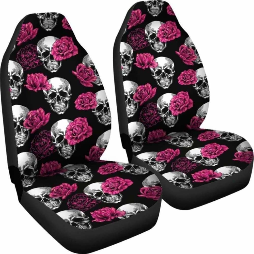 Pink Floral Skull Car Seat Covers 153908 - YourCarButBetter