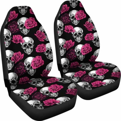 Pink Floral Skull Car Seat Covers 153908 - YourCarButBetter