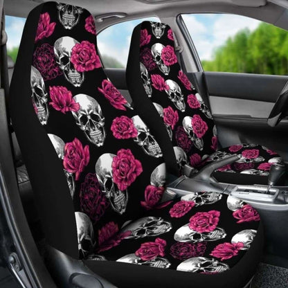 Pink Floral Skull Car Seat Covers 153908 - YourCarButBetter