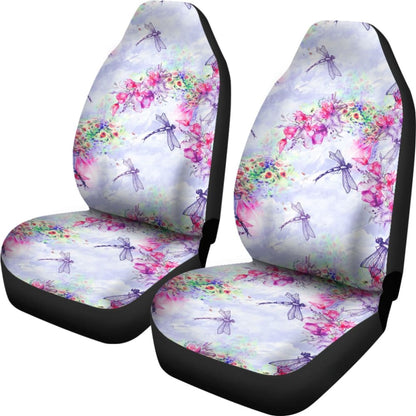 Pink Flower and Blue Dragonfly Printed Car Seat Covers 210302 - YourCarButBetter