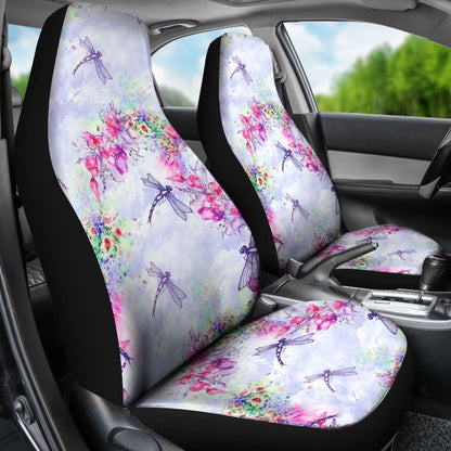 Pink Flower and Blue Dragonfly Printed Car Seat Covers 210302 - YourCarButBetter