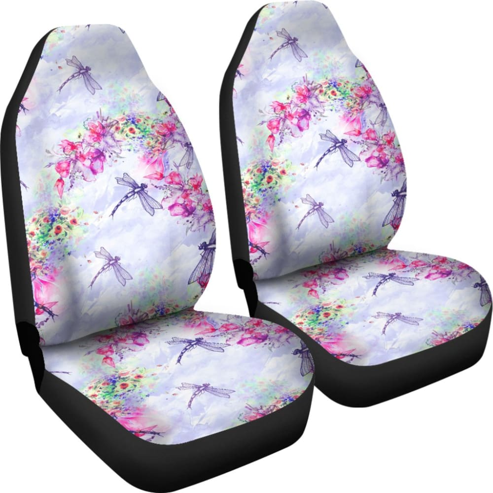 Pink Flower and Blue Dragonfly Printed Car Seat Covers 210302 - YourCarButBetter
