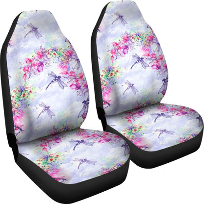 Pink Flower and Blue Dragonfly Printed Car Seat Covers 210302 - YourCarButBetter