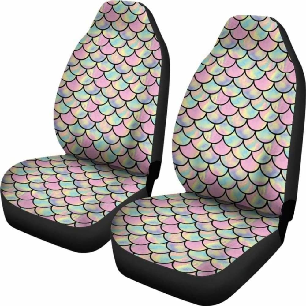 Pink Green And Purple Iridescent Mermaid Scales Watercolor Car Seat Covers 174914 - YourCarButBetter