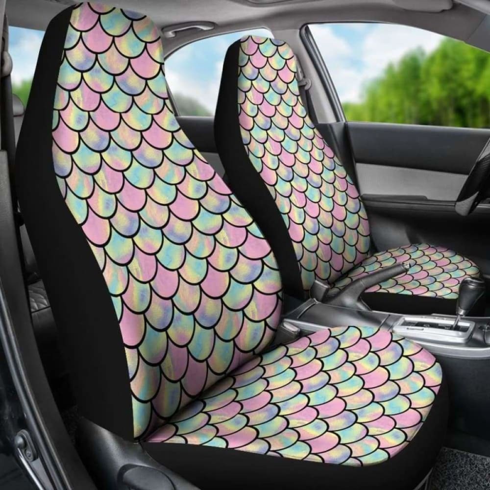 Pink Green And Purple Iridescent Mermaid Scales Watercolor Car Seat Covers 174914 - YourCarButBetter