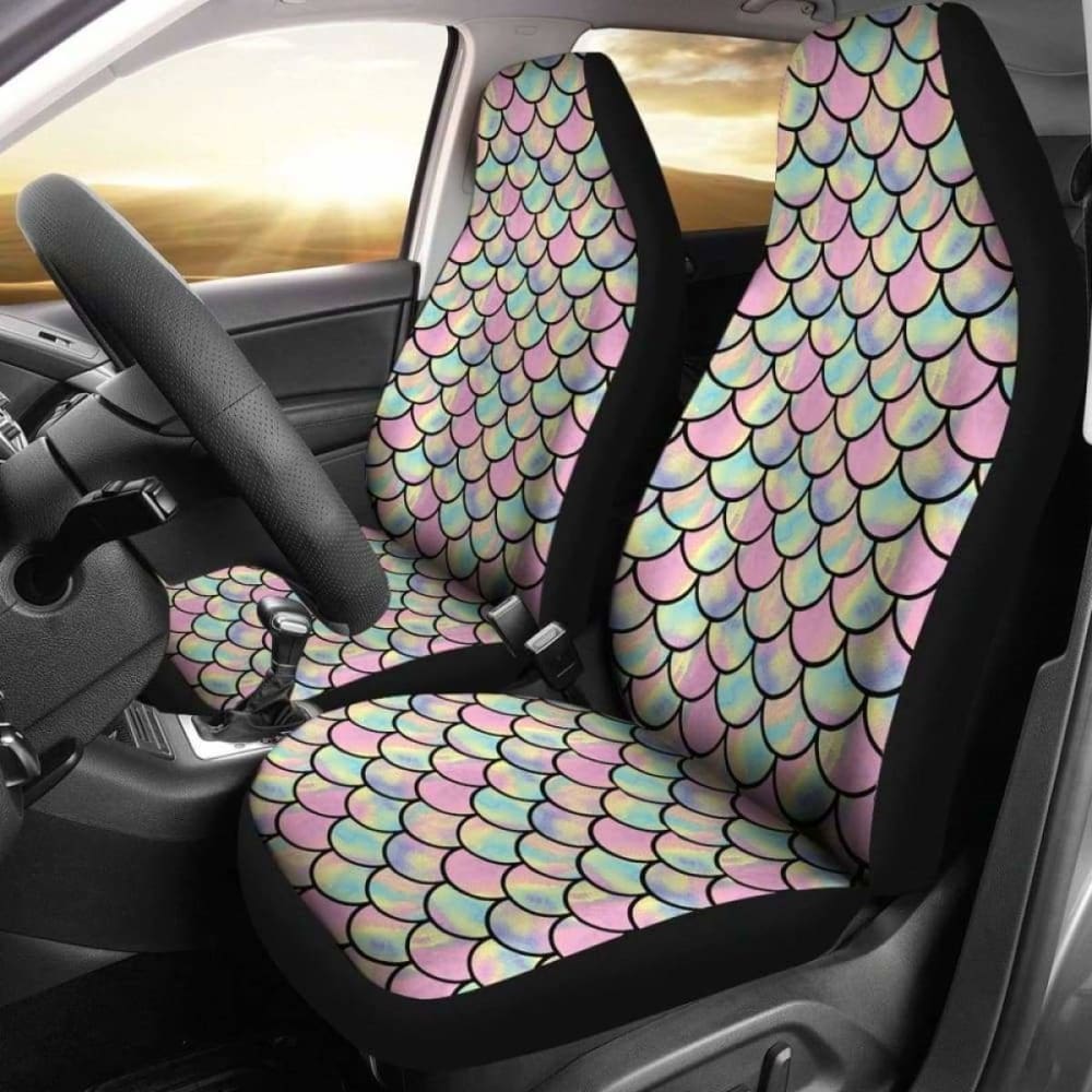 Pink Green And Purple Iridescent Mermaid Scales Watercolor Car Seat Covers 174914 - YourCarButBetter
