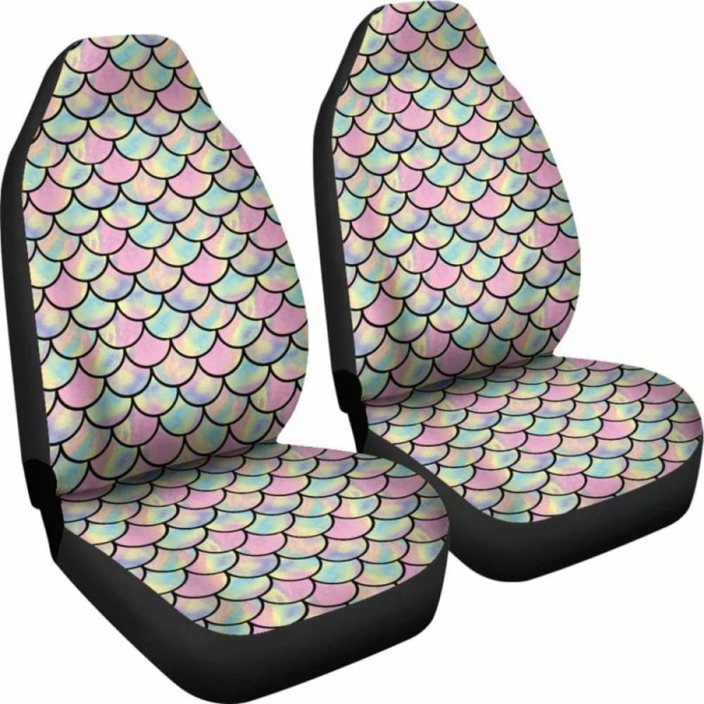 Pink Green And Purple Iridescent Mermaid Scales Watercolor Car Seat Covers 174914 - YourCarButBetter