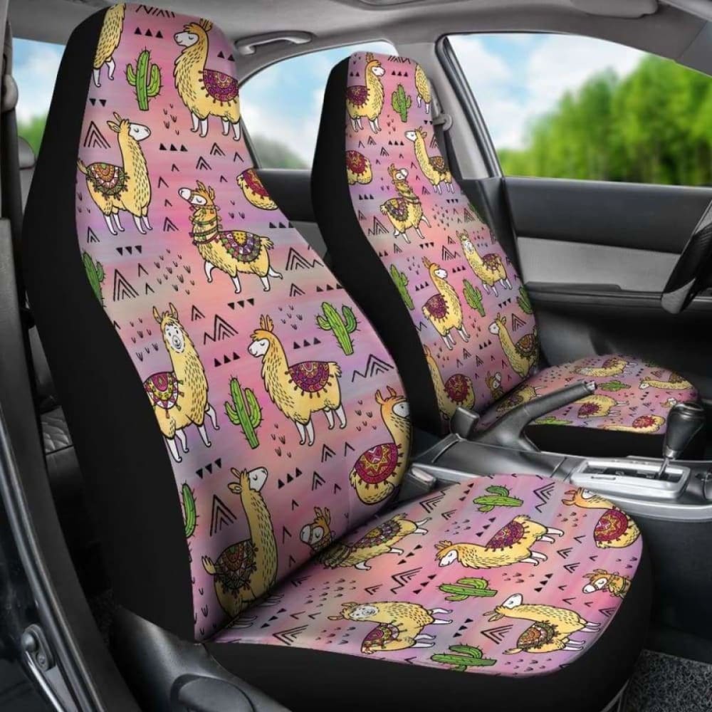 Pink Llama And Cactus Car Seat Covers Boho Seat Protectors 102802 - YourCarButBetter