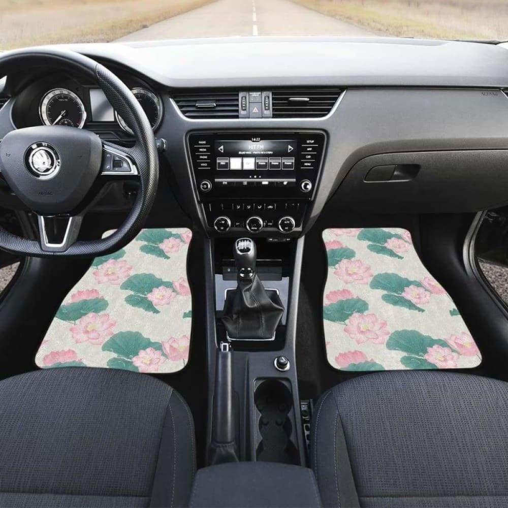 Pink Lotus Waterlily Leaves Pattern Front And Back Car Mats 174914 - YourCarButBetter