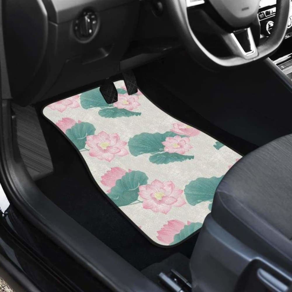 Pink Lotus Waterlily Leaves Pattern Front And Back Car Mats 174914 - YourCarButBetter