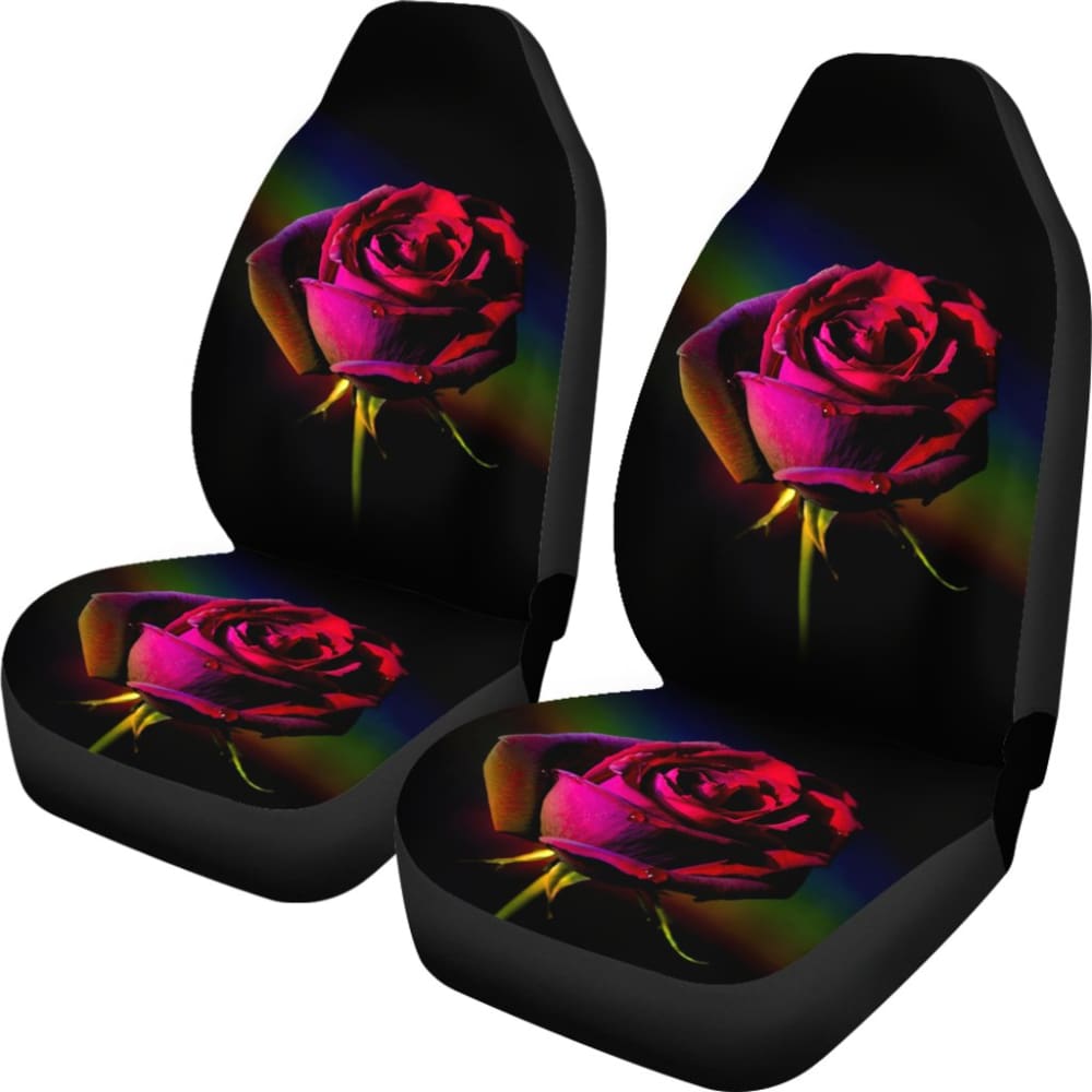 Pink Rose Bush Rainbow Background Floral Lovers Car Seat Covers 211101 - YourCarButBetter
