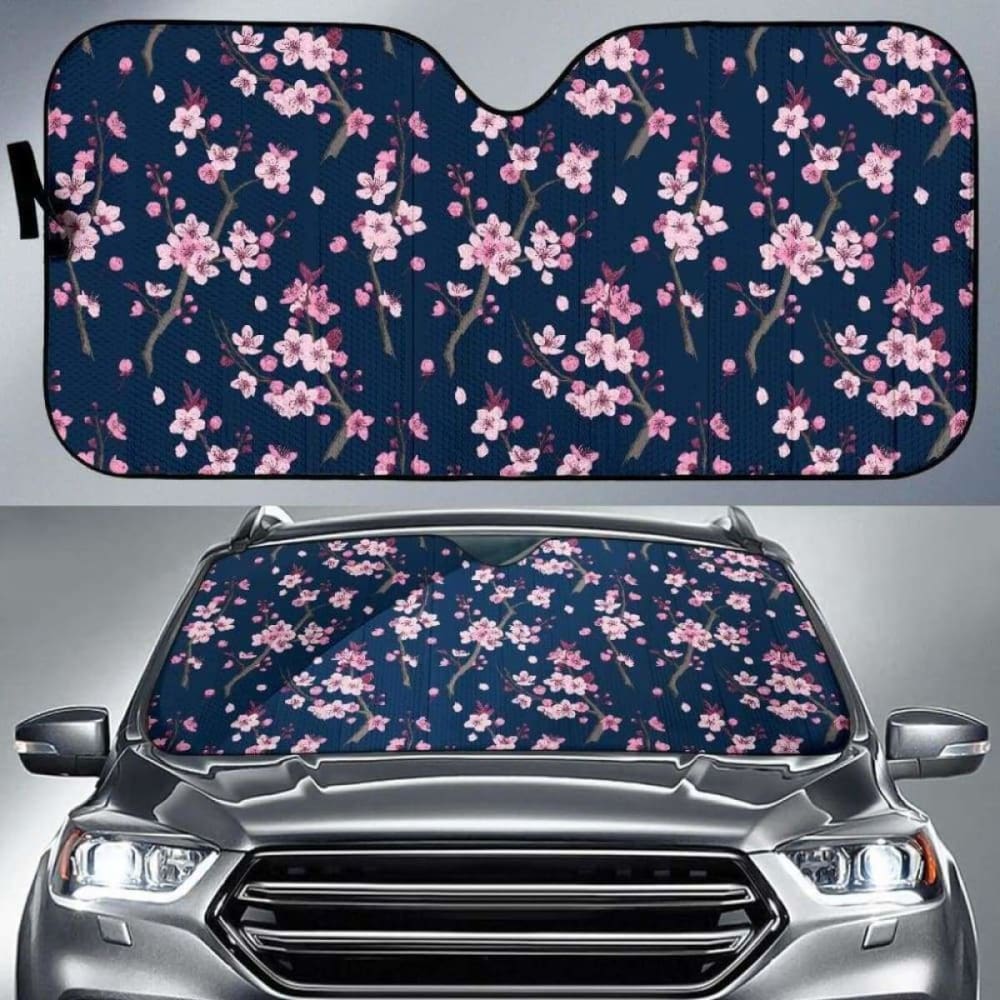 Pink Sakura Cherry Blossom Blue Background Car Auto Sun Shades 104020 - YourCarButBetter