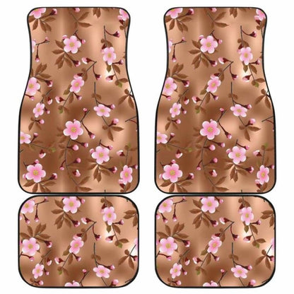 Pink Sakura Cherry Blossom Drak Brown Background Front And Back Car Mats 110424 - YourCarButBetter