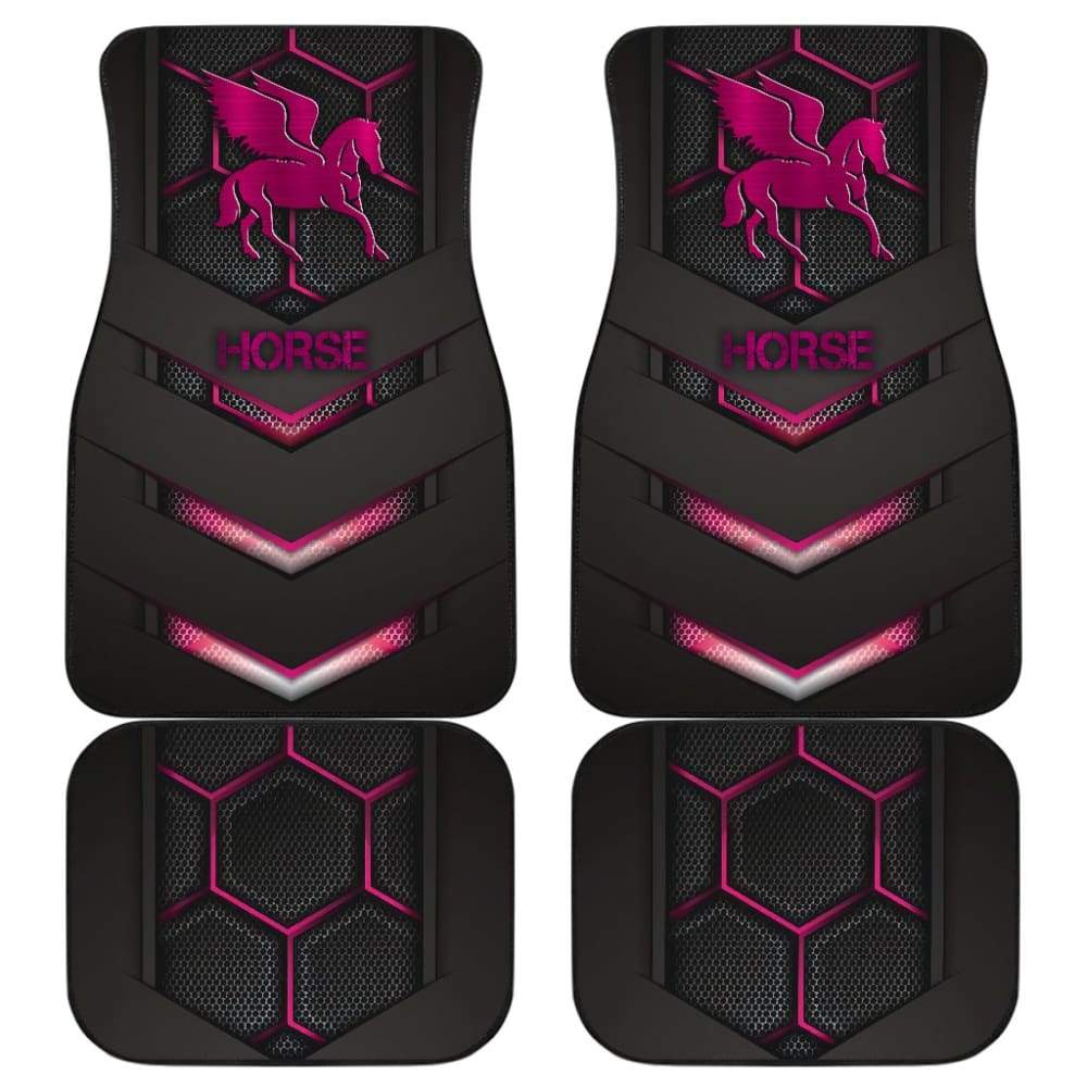 Pink Walking Horse Emblem Car Floor Mats 210503
