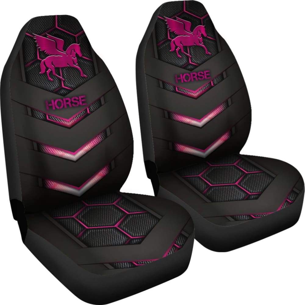 Pink Walking Horse Emblem Car Seat Covers 210503