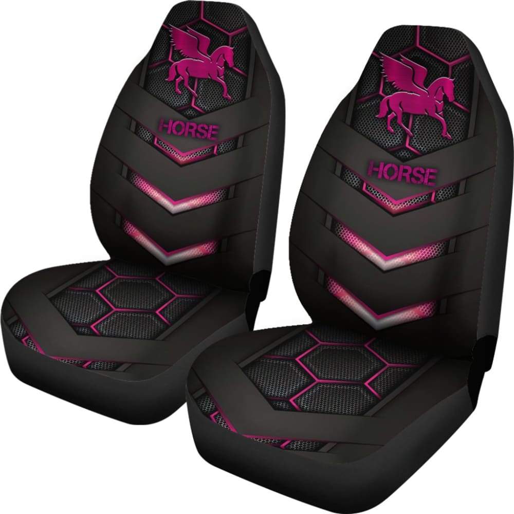 Pink Walking Horse Emblem Car Seat Covers 210503