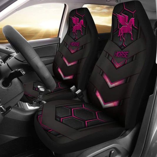Pink Walking Horse Emblem Car Seat Covers 210503
