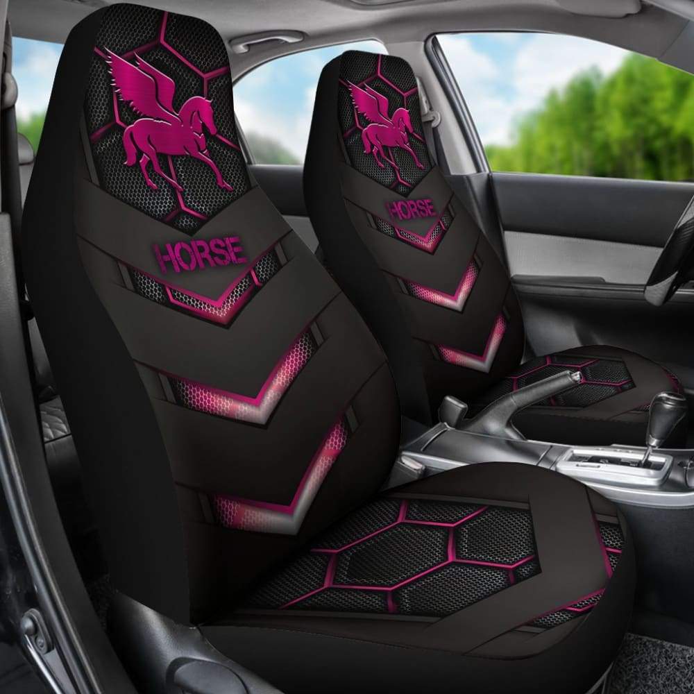 Pink Walking Horse Emblem Car Seat Covers 210503