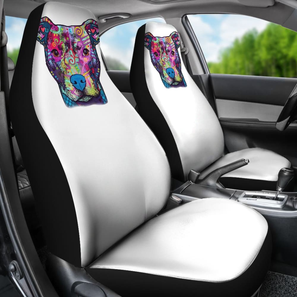 Pit Bull Design Car Seat Covers White Back 174510 - YourCarButBetter