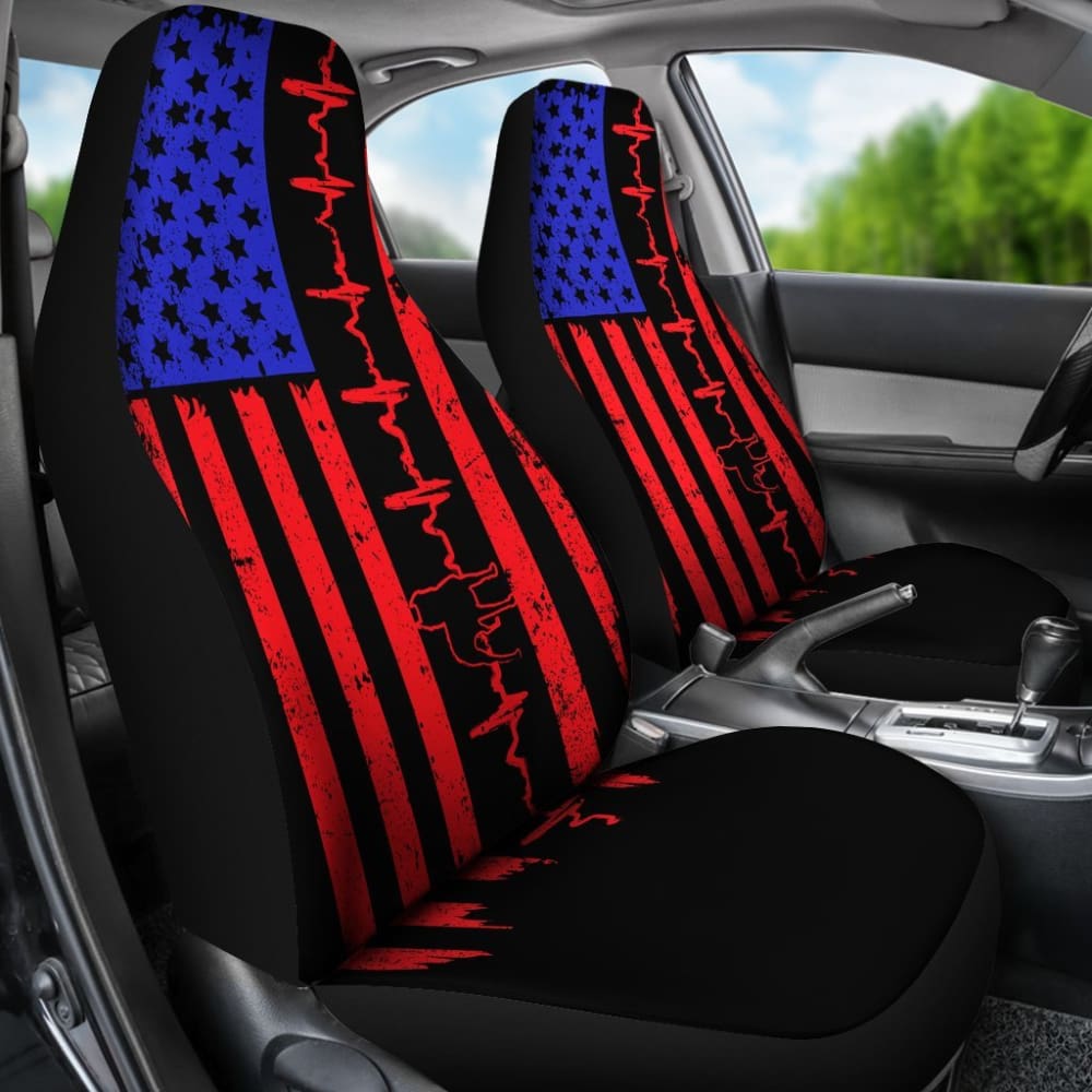 Pit Bull Heartbeat Flag Car Seat Covers 174510 - YourCarButBetter