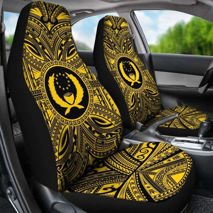 Pohnpei Car Seat Cover - Pohnpei Coat Of Arms Polynesian Gold Black 10 153908 - YourCarButBetter