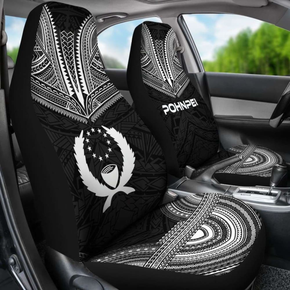 Pohnpei Car Seat Cover - Pohnpei Flag Polynesian Chief Tattoo Black Version - 10 174914 - YourCarButBetter